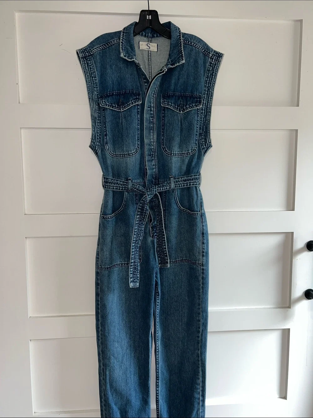We The Free Women's Sleeveless Denim Jumpsuit in Blue - Picture 2 of 7